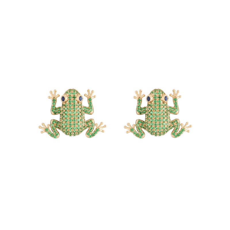 Amazonica Frog 18k Gold Tsavorite Earrings
