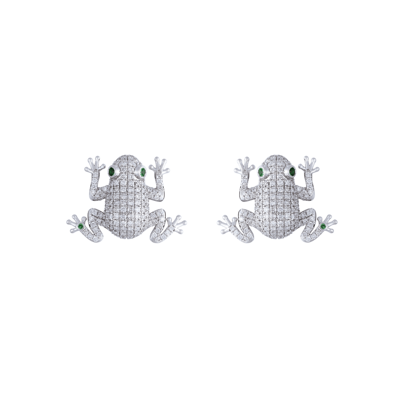 Amazonica Frog White Gold Diamond Earrings
