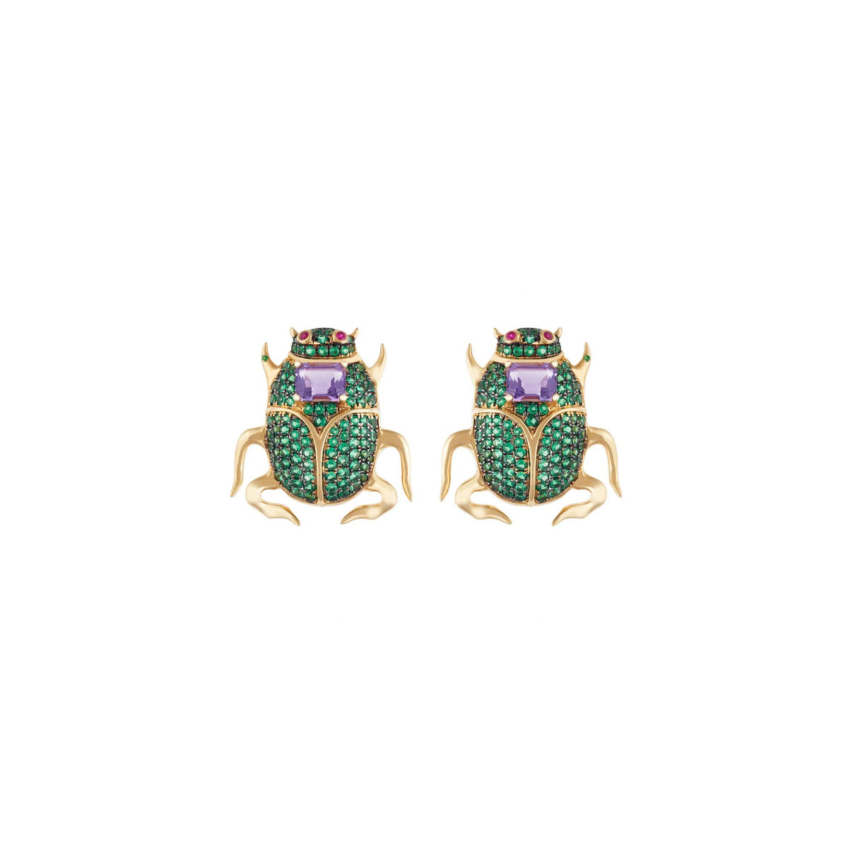 Delirio Beetle 18k Gold Emerald Earrings