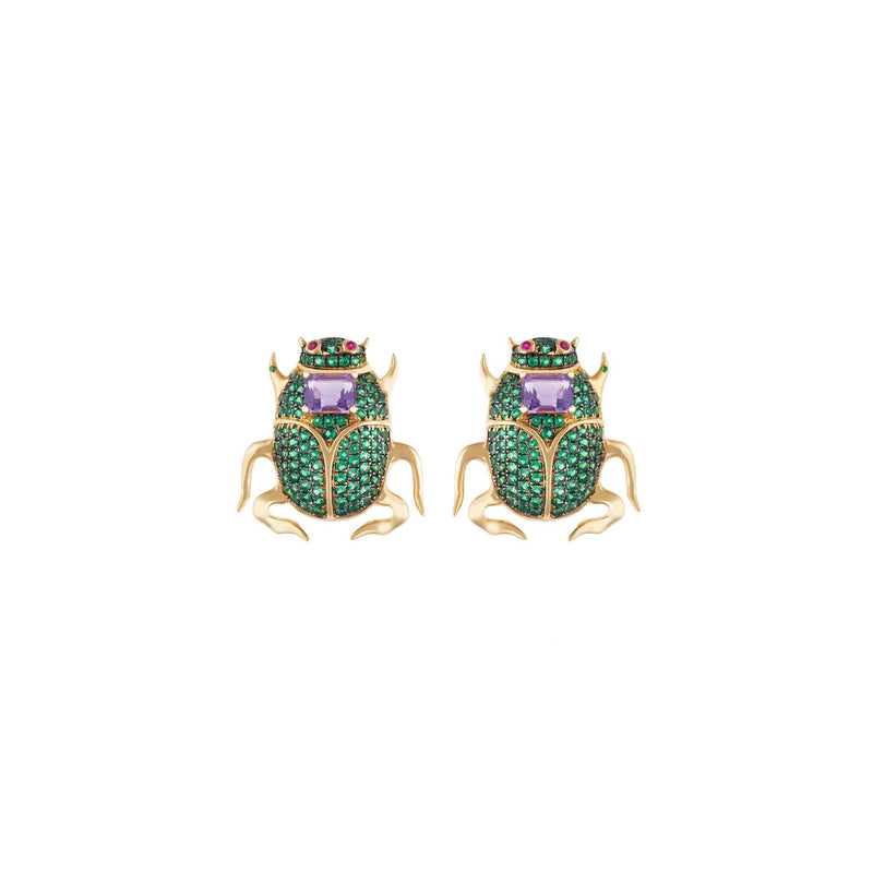 Delirio Beetle 18k Gold Emerald Earrings