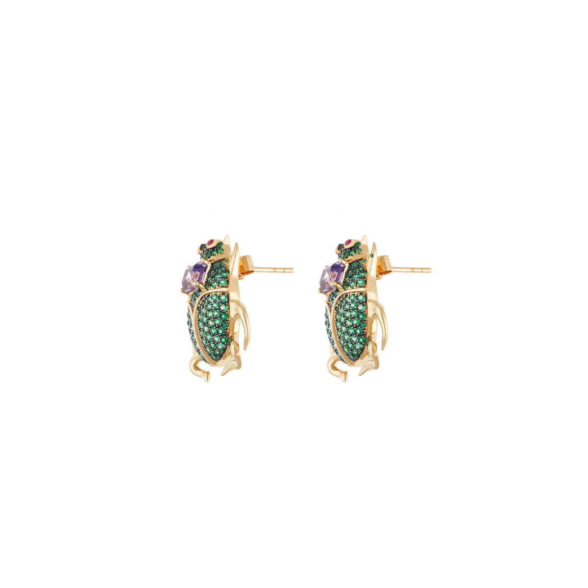Delirio Beetle 18k Gold Emerald Earrings