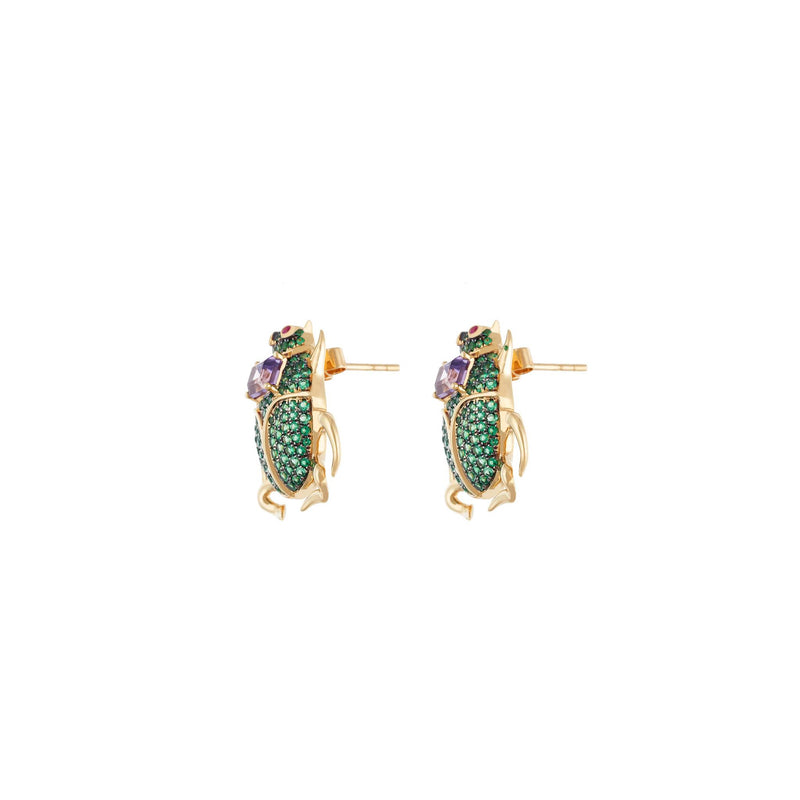 Delirio Beetle 18k Gold Emerald Earrings