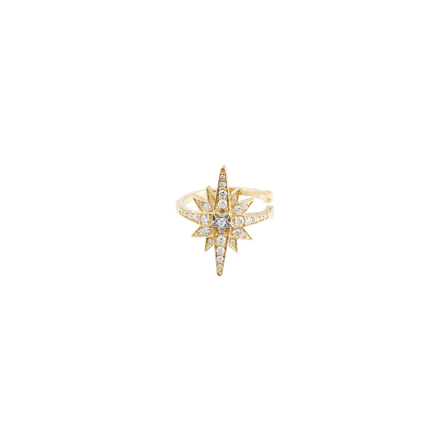 Double North Star 18k Gold Diamond Ear Cuff