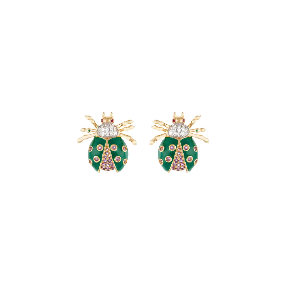 Royal Green 18k Gold Amethyst Ladybug Earrings