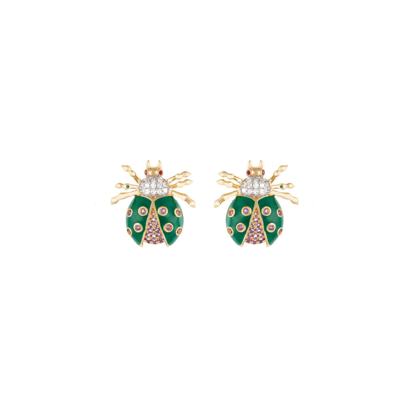 Royal Green 18k Gold Amethyst Ladybug Earrings