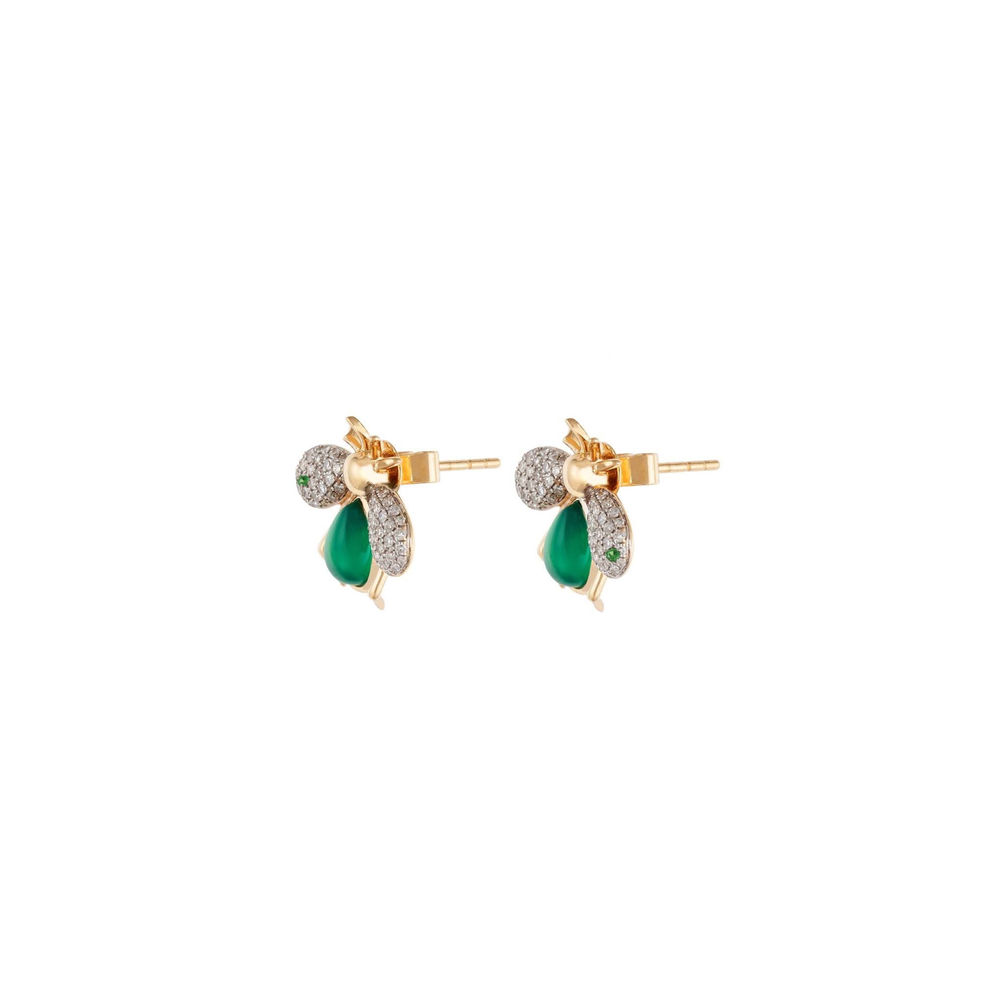 Abeja Real 18k Gold Green Jade Earrings