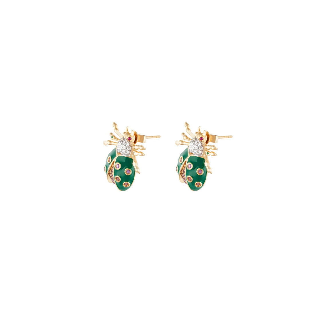 Royal Green 18k Gold Amethyst Ladybug Earrings