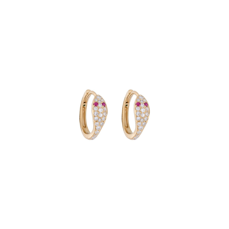 Mini Snake 18K Gold Ruby Hoops