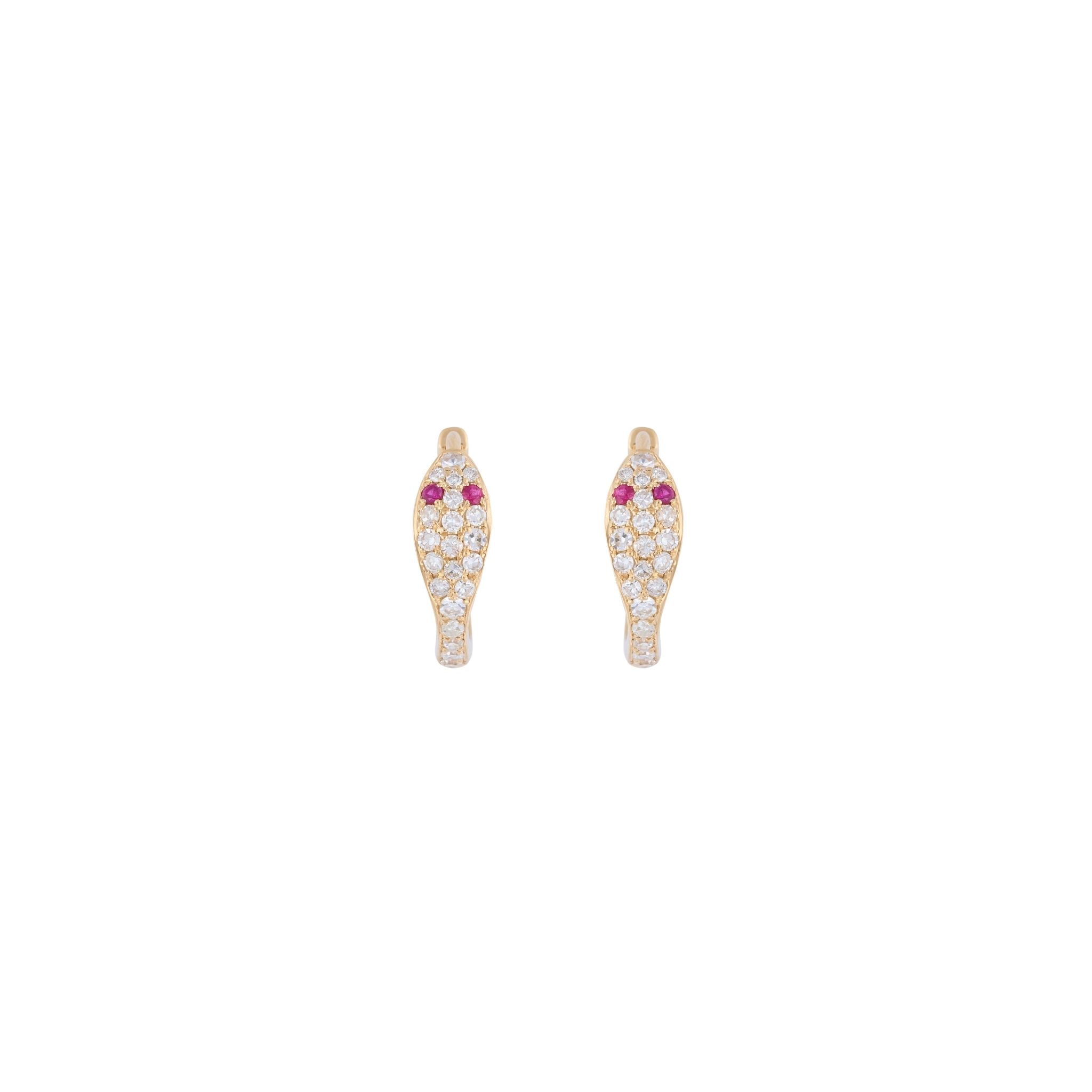 Mini Snake 18K Gold Ruby Hoops