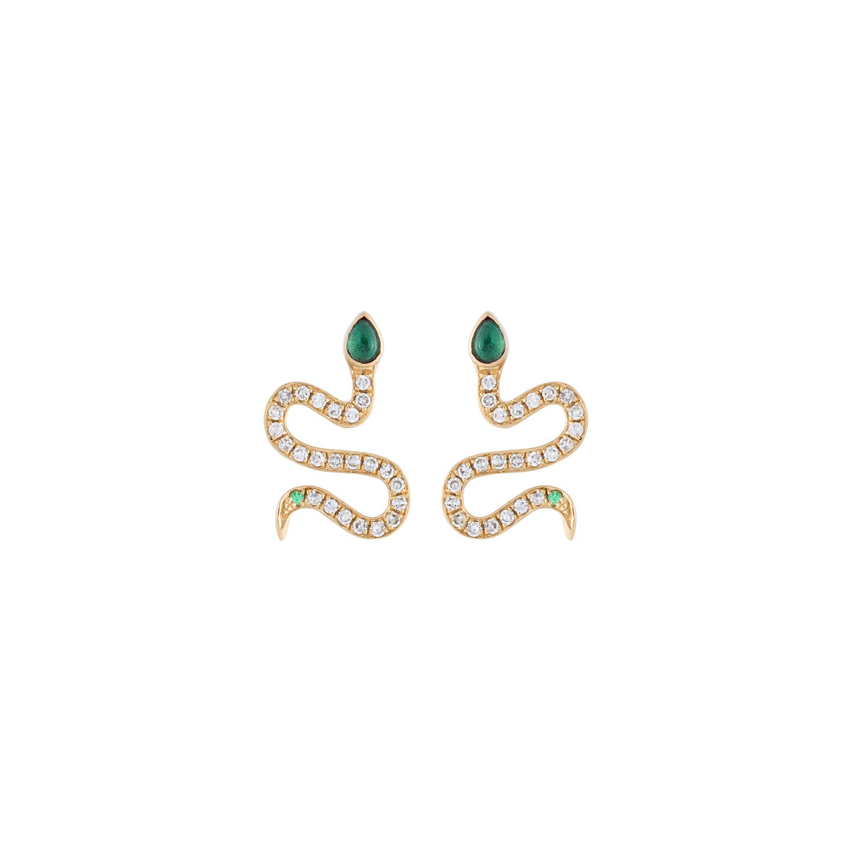 Mini Serpentine Snake 18k Gold Green Jade Earrings