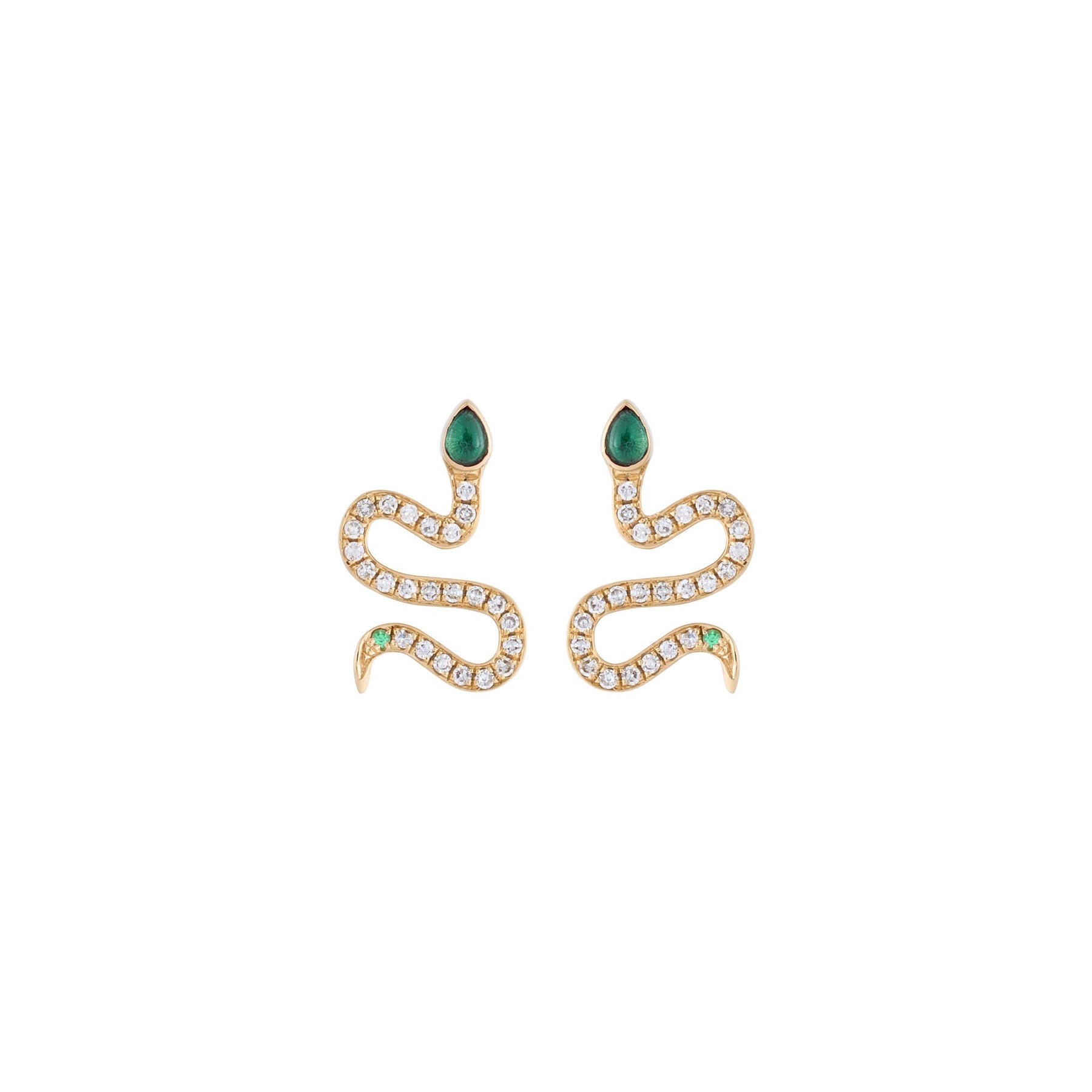 Mini Serpentine Snake 18k Gold Green Jade Earrings