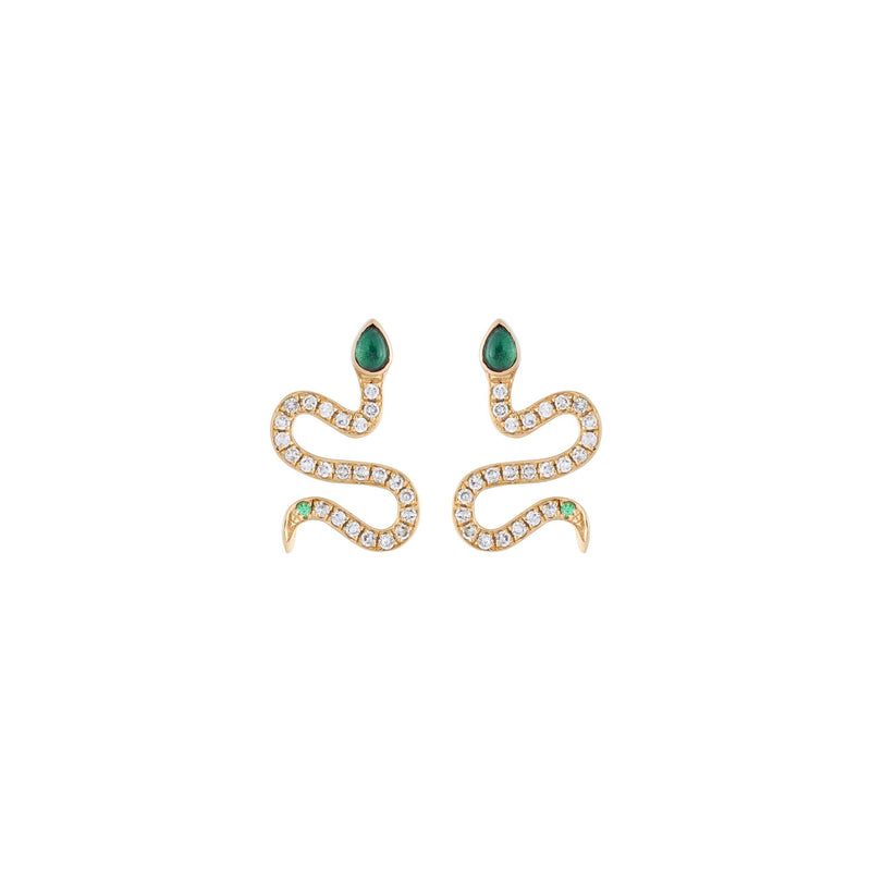 Mini Serpentine Snake 18k Gold Green Jade Earrings
