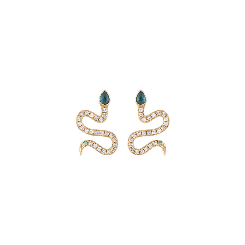 Mini Serpentine Snake 18k Gold London Blue Topaz Earrings