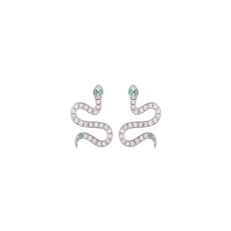 Mini Serpentine Snake White Gold Diamond Earrings