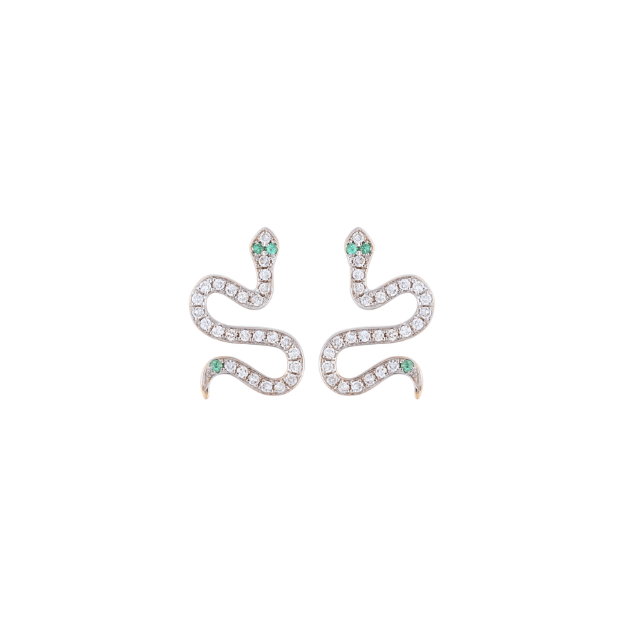 Mini Serpentine Snake White Gold Diamond Earrings
