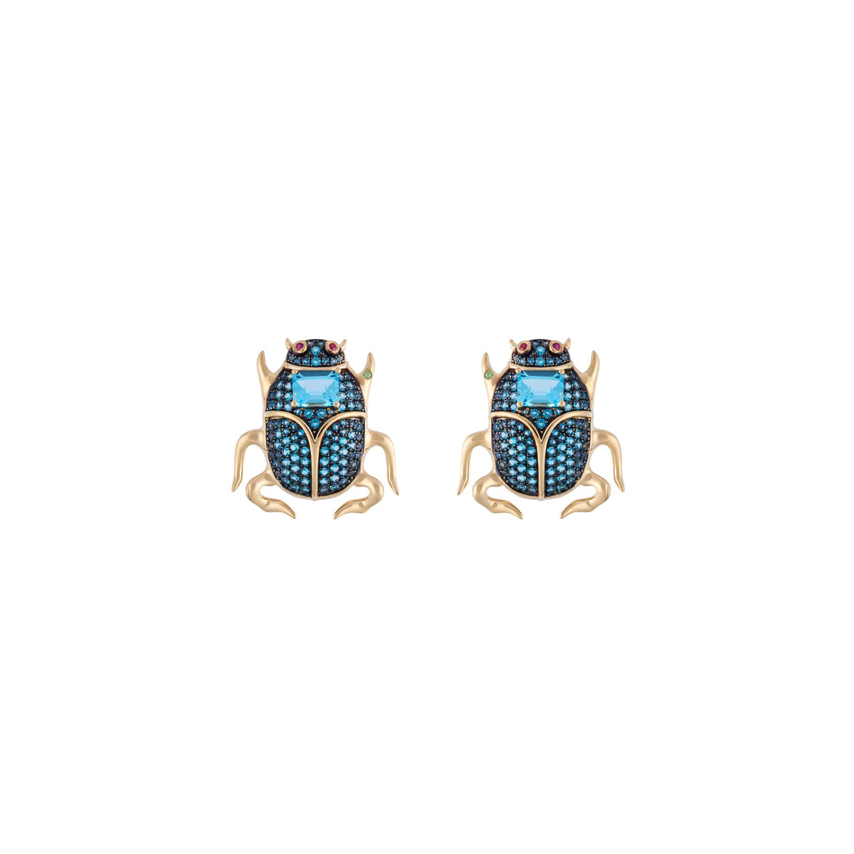 Delirio Beetle 18k Gold London Blue Topaz Earrings