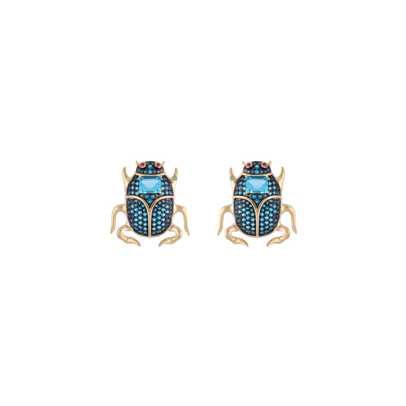 Delirio Beetle 18k Gold London Blue Topaz Earrings