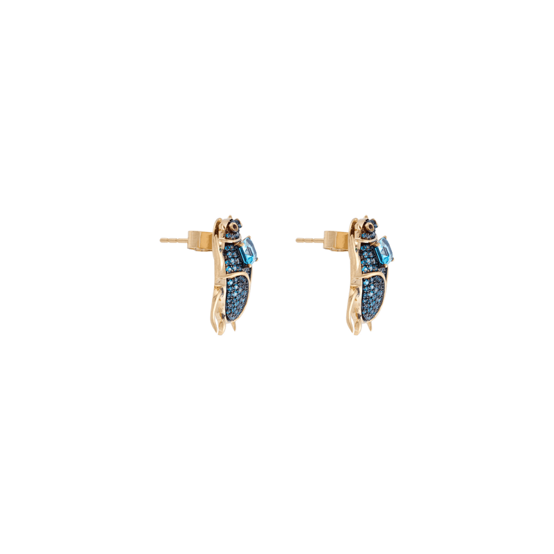 Delirio Beetle 18k Gold London Blue Topaz Earrings