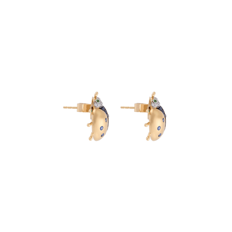 Vegetal Fauna Ladybug 18k Gold Sapphire Earrings
