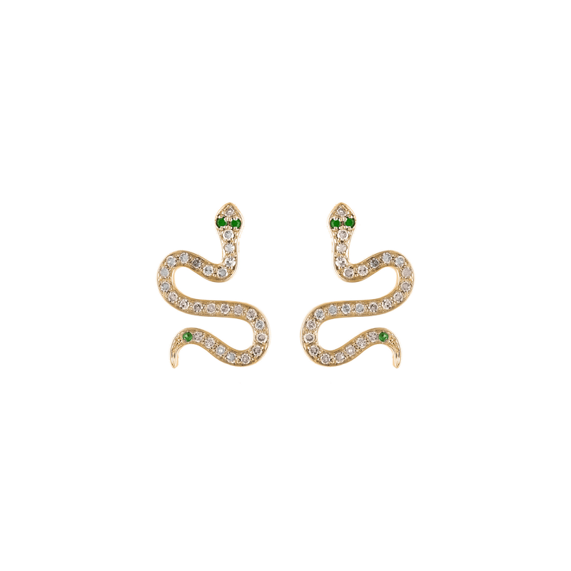 Mini Serpentine Snake Earrings Yellow Gold