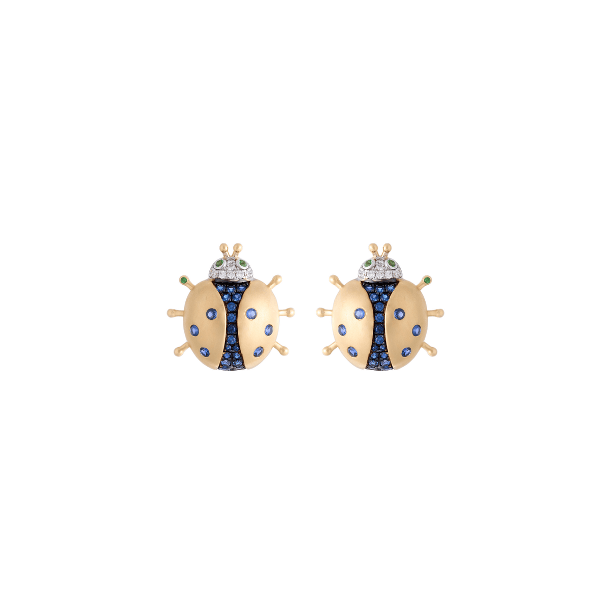 Vegetal Fauna Ladybug 18k Gold Sapphire Earrings