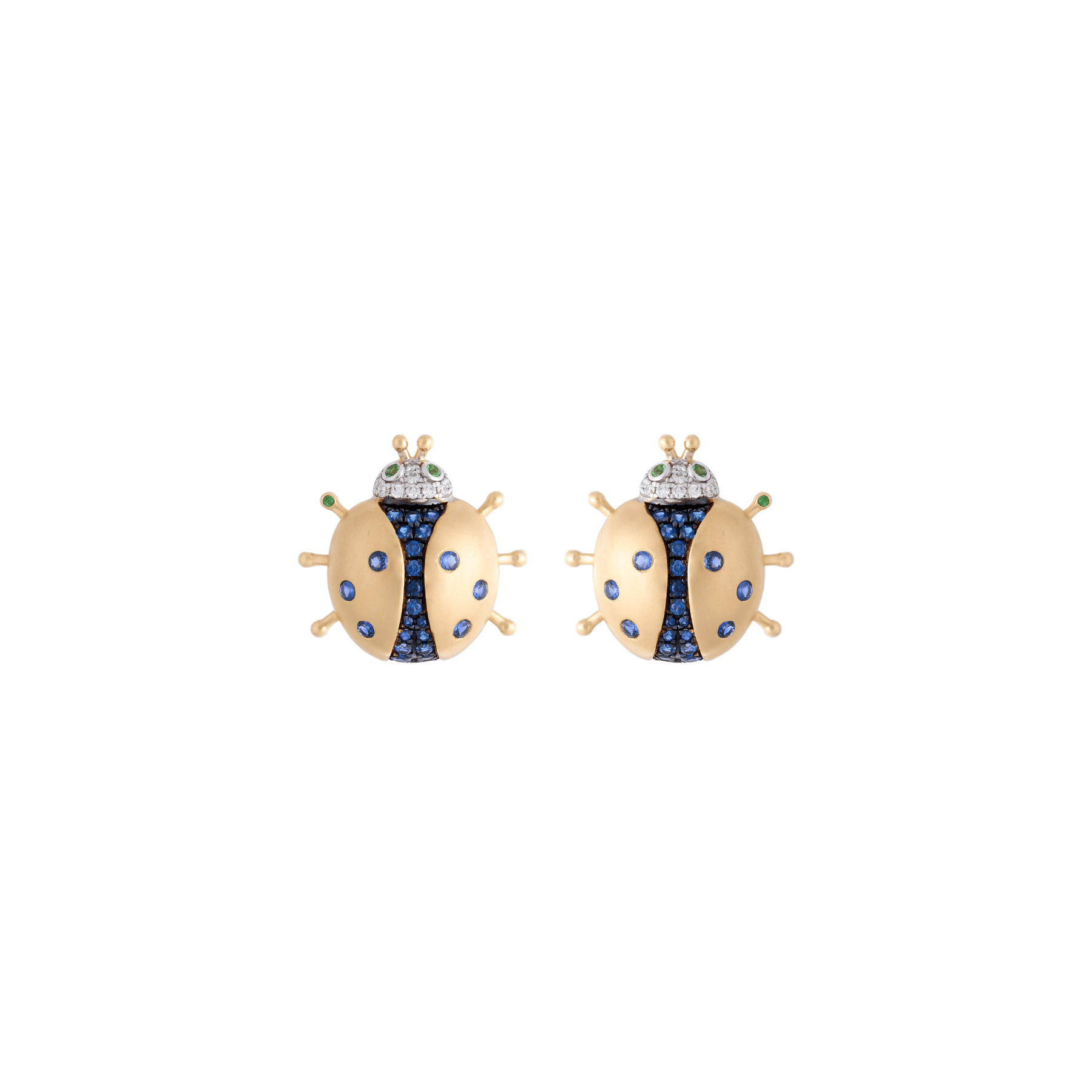 Vegetal Fauna Ladybug 18k Gold Sapphire Earrings
