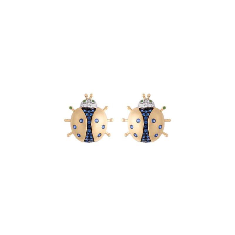 Vegetal Fauna Ladybug 18k Gold Sapphire Earrings