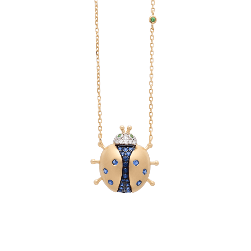 Vegetal Fauna Ladybug 18K Gold Sapphire Necklace