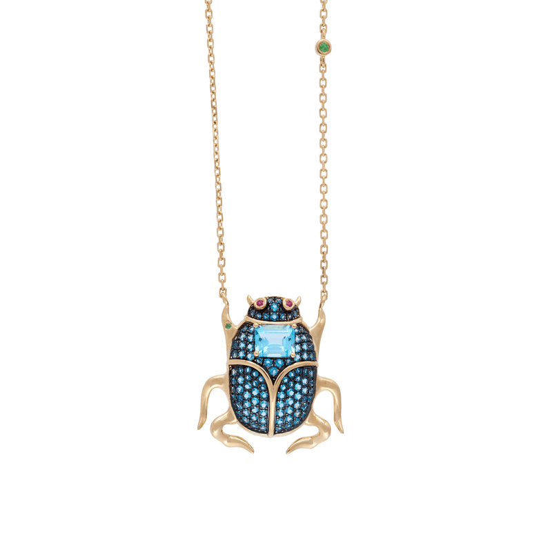 Delirio Beetle 18k Gold London Blue Topaz Necklace