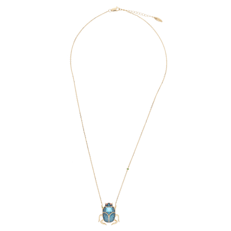 Delirio Beetle 18k Gold London Blue Topaz Necklace