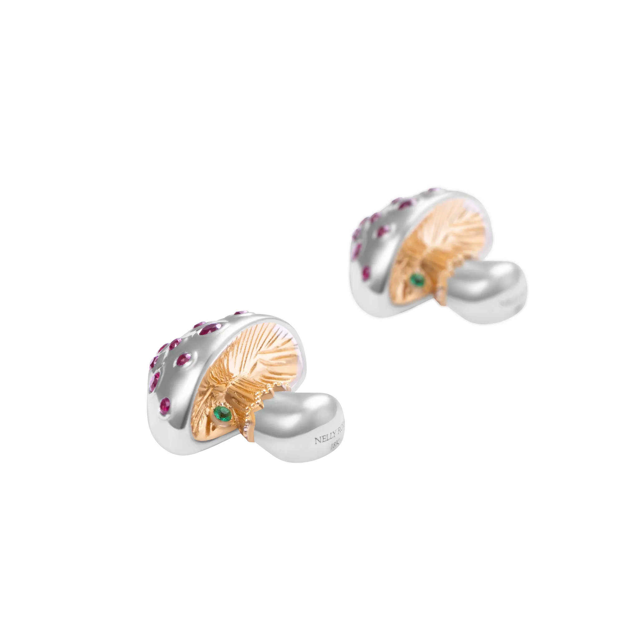 Mini Mycelium Funghi White Gold Ruby Studs