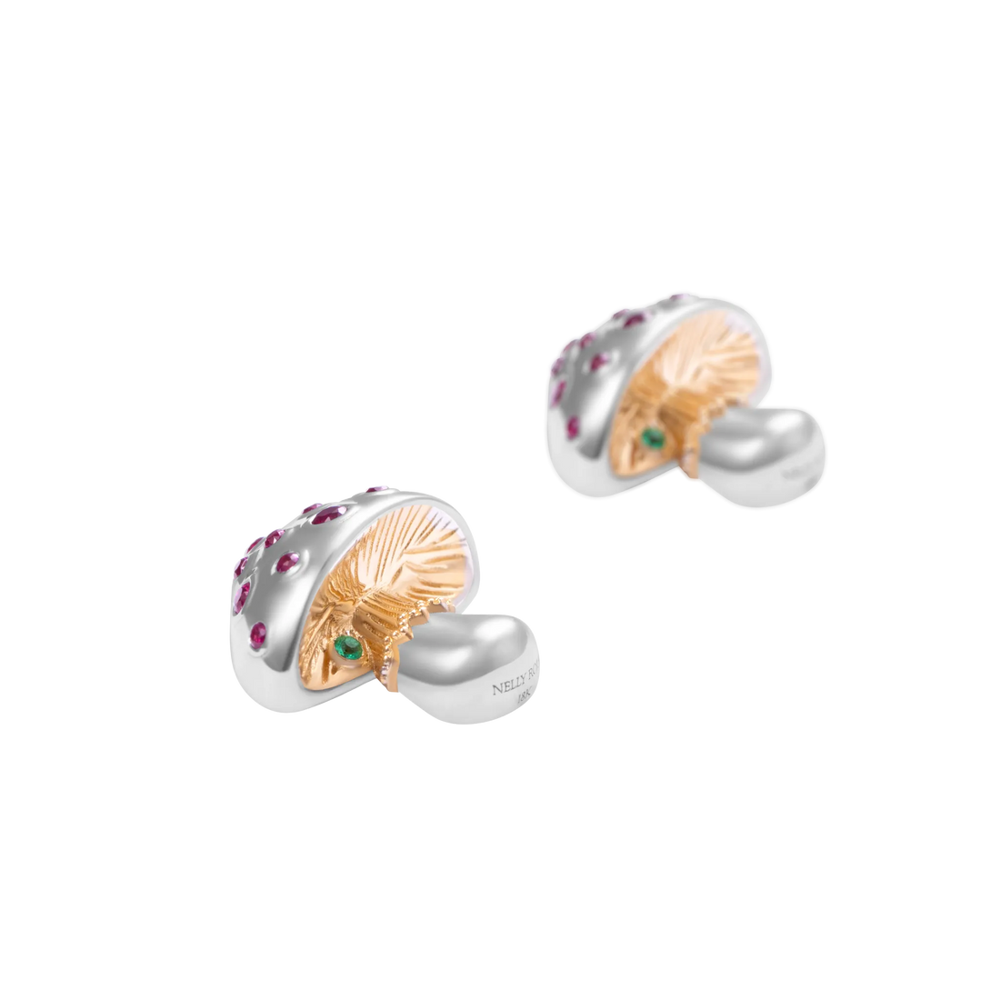 Mini Mycelium Funghi White Gold Ruby Studs