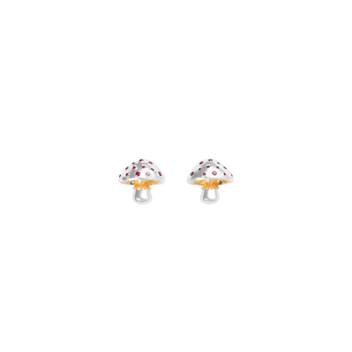 Mini Mycelium Funghi White Gold Ruby Studs
