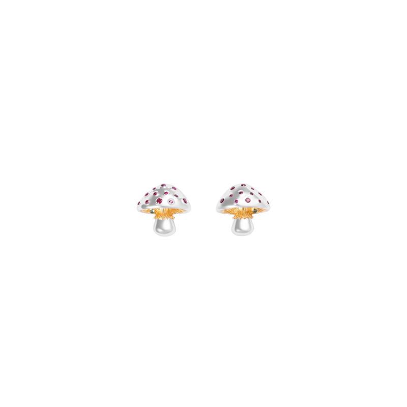 Mini Mycelium Funghi White Gold Ruby Studs