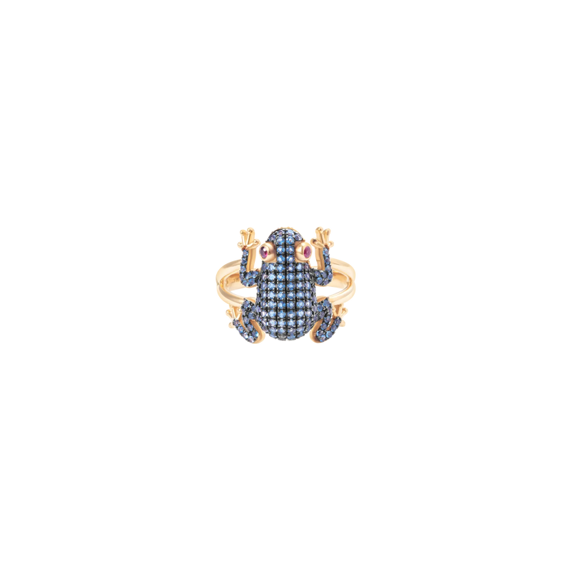 Amazonica Frog London Blue Topaz And Black Gold Ring