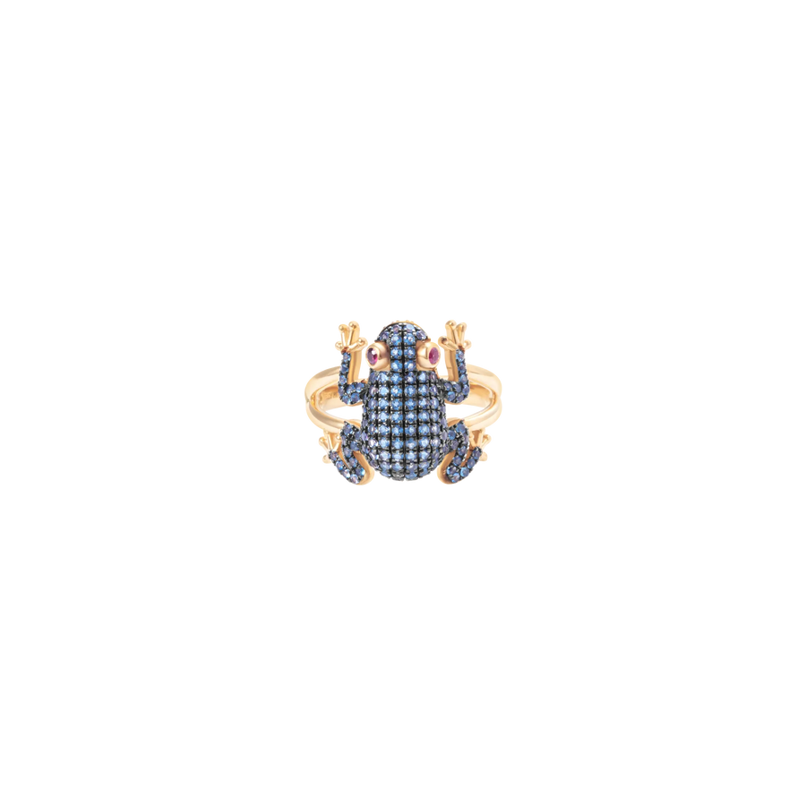 Amazonica Frog London Blue Topaz And Black Gold Ring