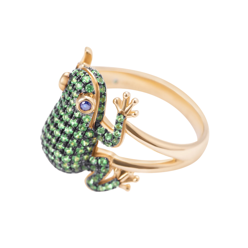 Amazonica Frog Tsavorite And Black Gold Ring