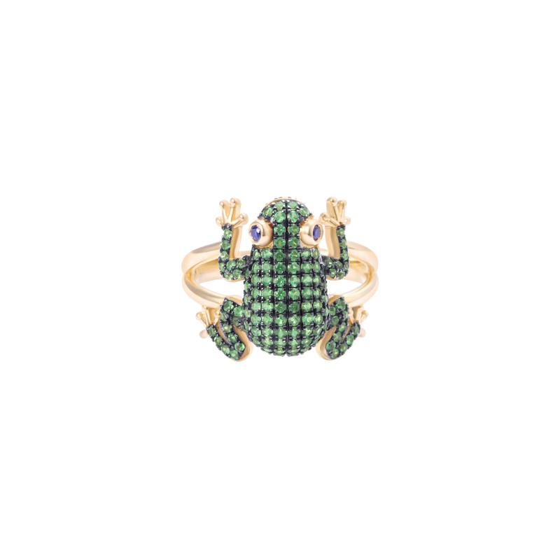 Amazonica Frog Tsavorite And Black Gold Ring