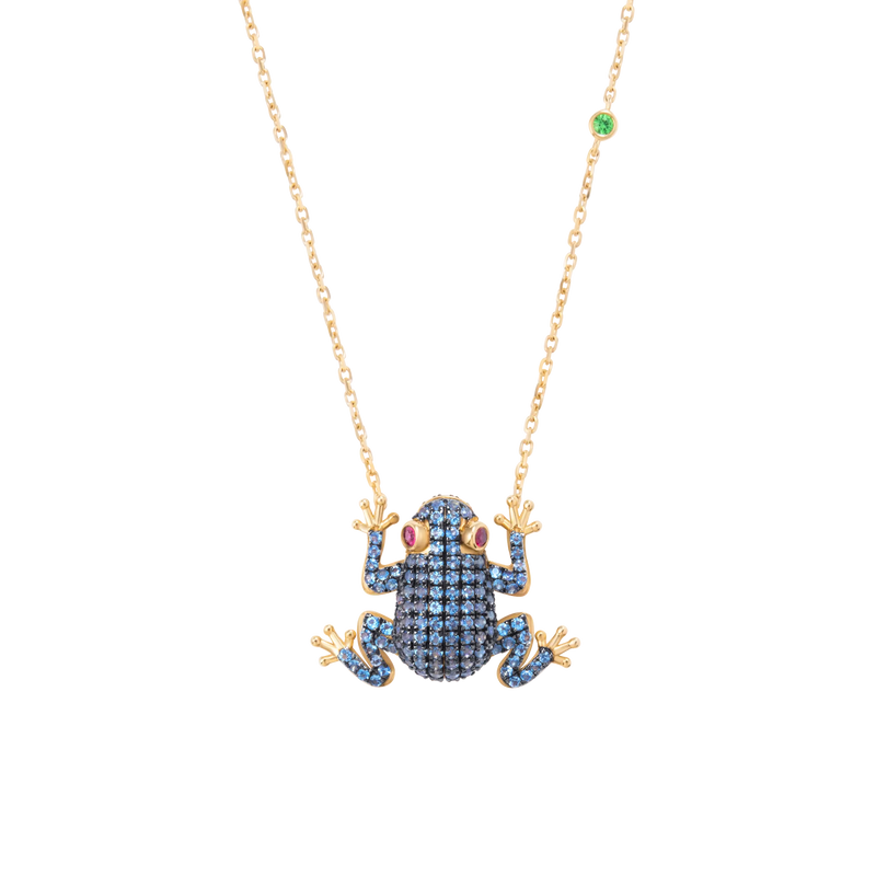 Amazonica Frog London Blue Topaz And Black Gold Necklace
