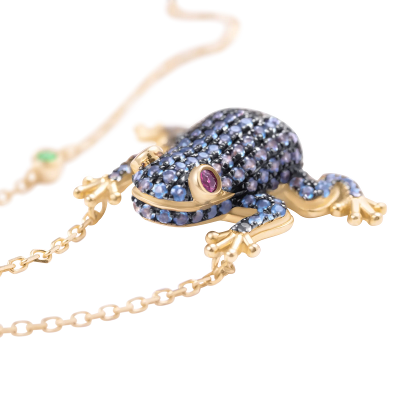 Amazonica Frog London Blue Topaz And Black Gold Necklace