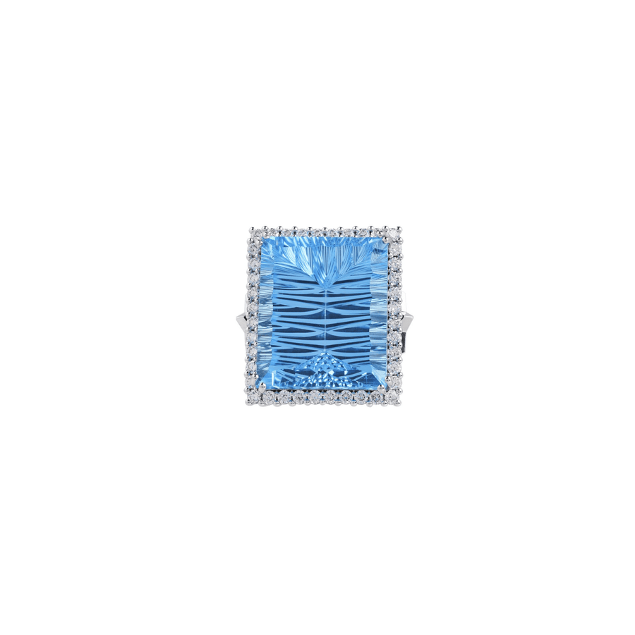 Square Rigel White Gold Swiss Blue Topaz Ring