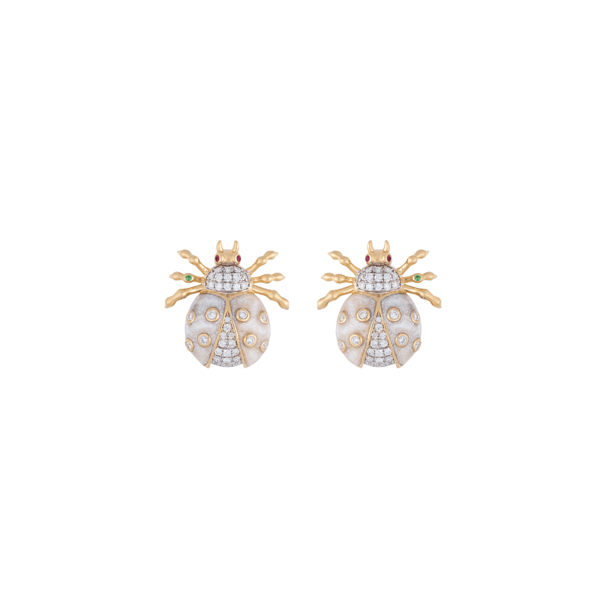 Ladybug Royal Pearl 18k Gold Diamond Studs