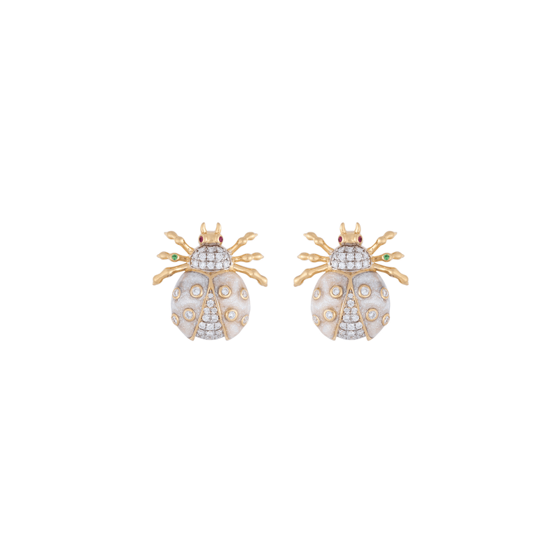 Ladybug Royal Pearl 18k Gold Diamond Studs