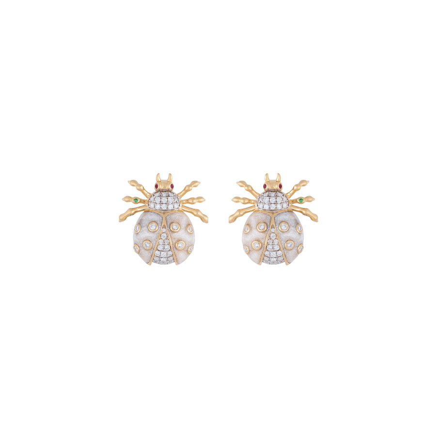 Ladybug Royal Pearl 18k Gold Diamond Studs