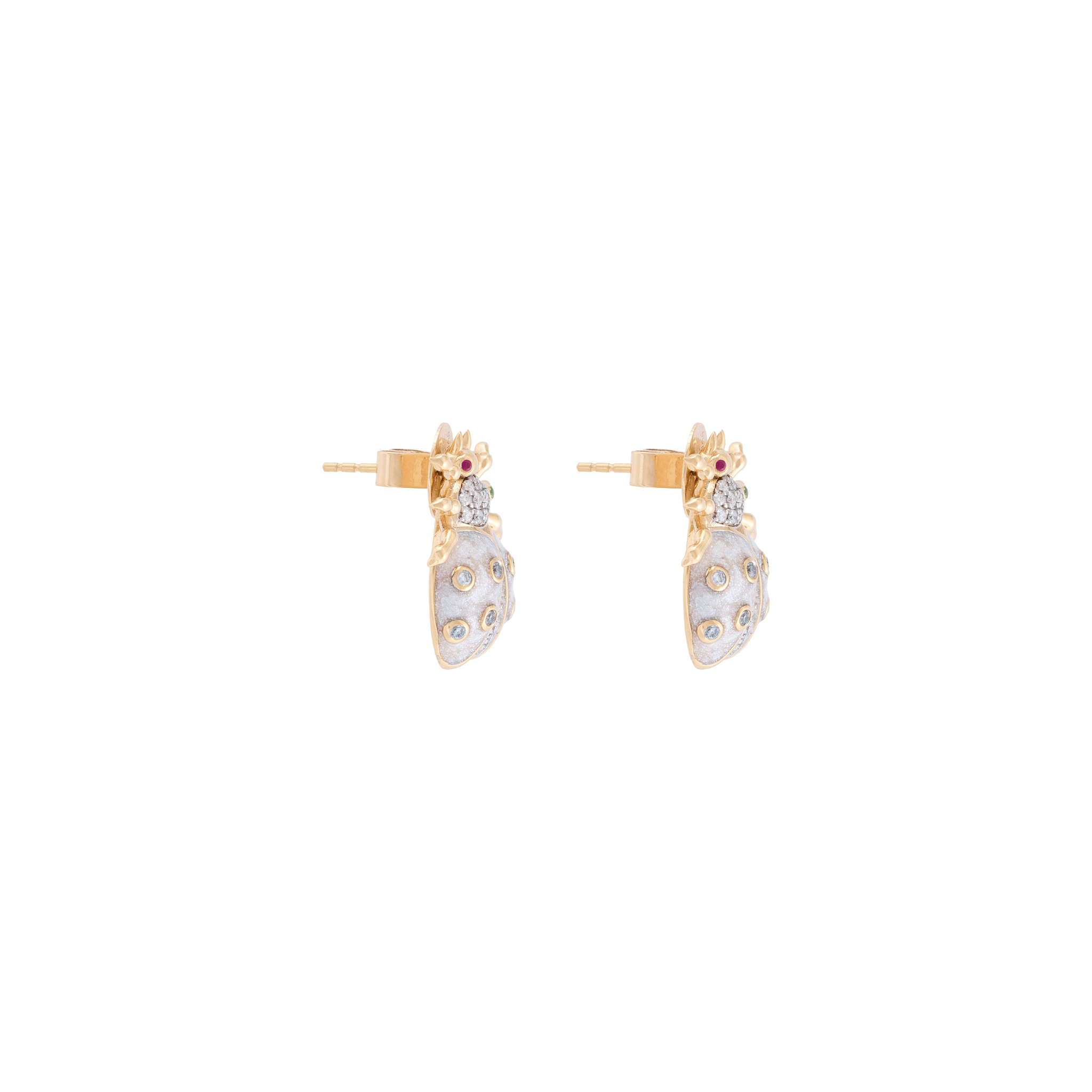 Ladybug Royal Pearl 18k Gold Diamond Studs