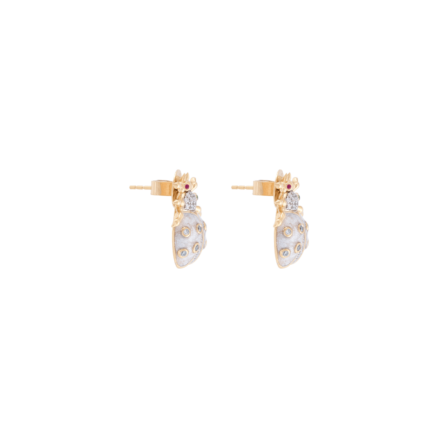 Ladybug Royal Pearl 18k Gold Diamond Studs