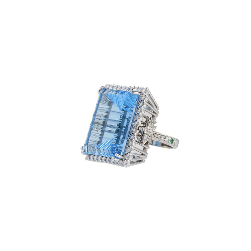 Square Rigel White Gold Swiss Blue Topaz Ring