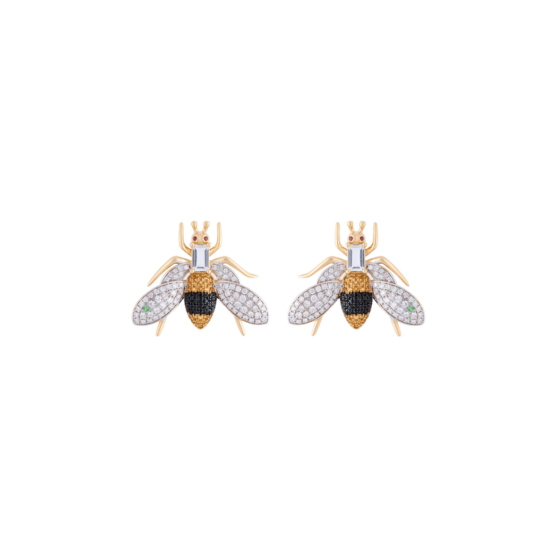 Vespula 18k Gold Yellow Topaz & Onyx Earrings