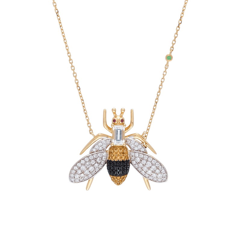 Vespula 18k Gold Yellow Topaz and Onyx Necklace