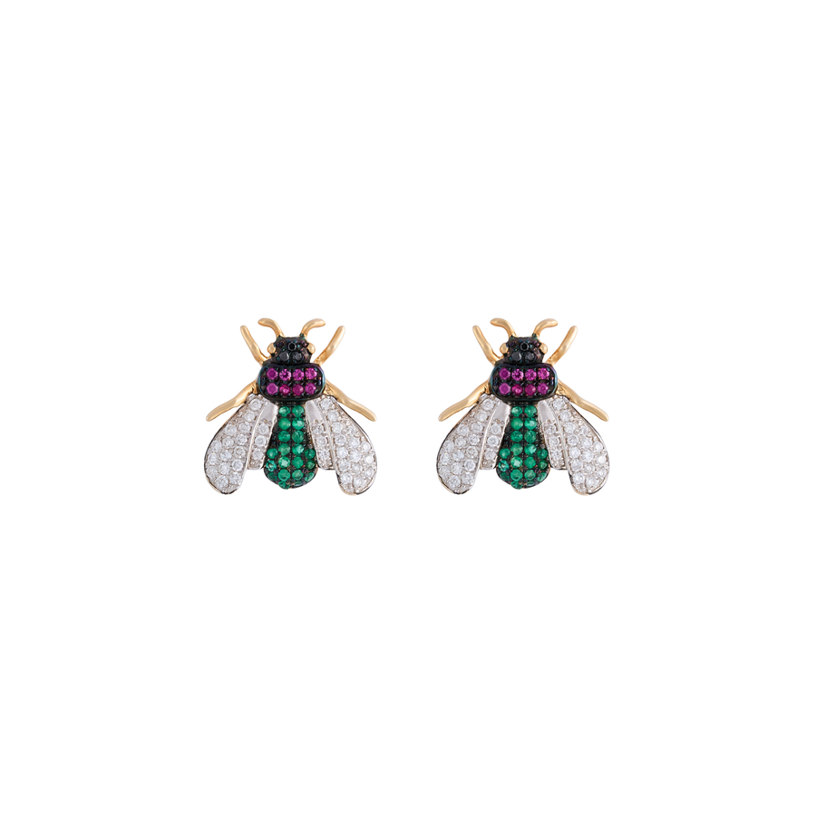 Mini Rainbow Vespa 18K Gold Diamond Emerald Earrings